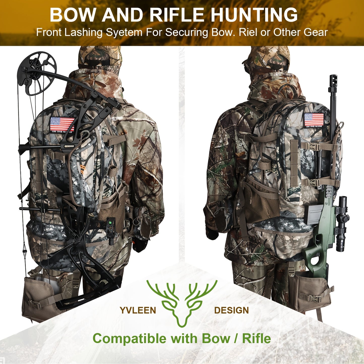 Rugged Hunting Backpack for Men with Water Resistant Closure