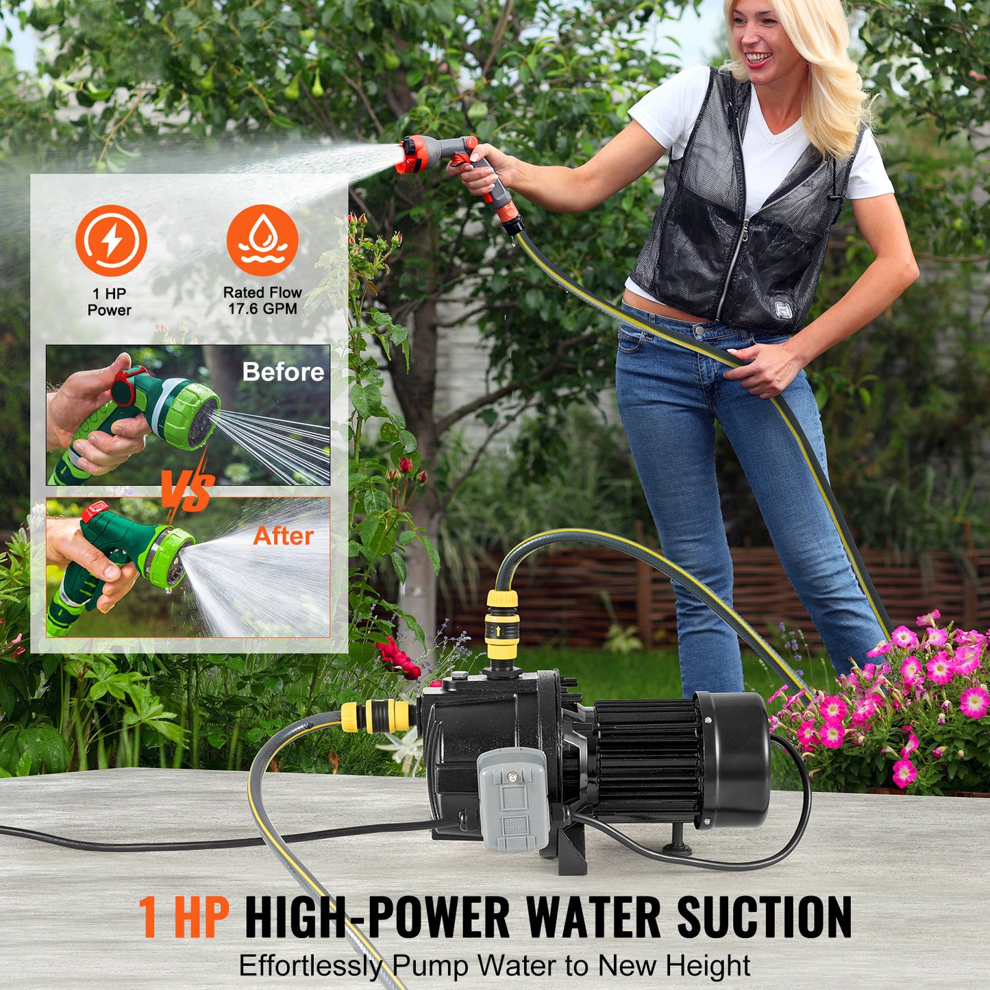 VEVOR Premium Cast Iron Shallow Well Jet Pump Irrigation