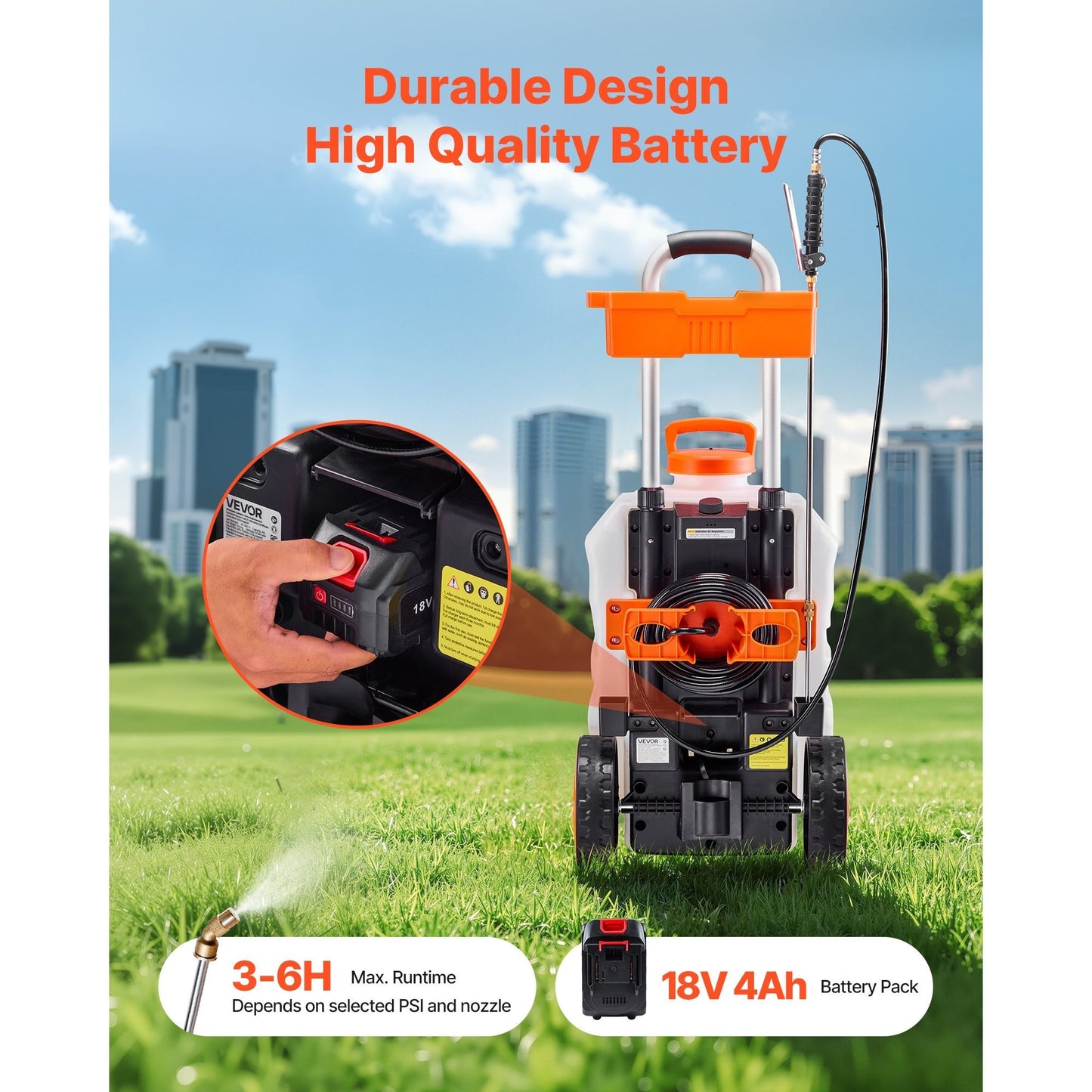 VEVOR Battery Powered Electric Sprayer With Cart 0-80 PSI
