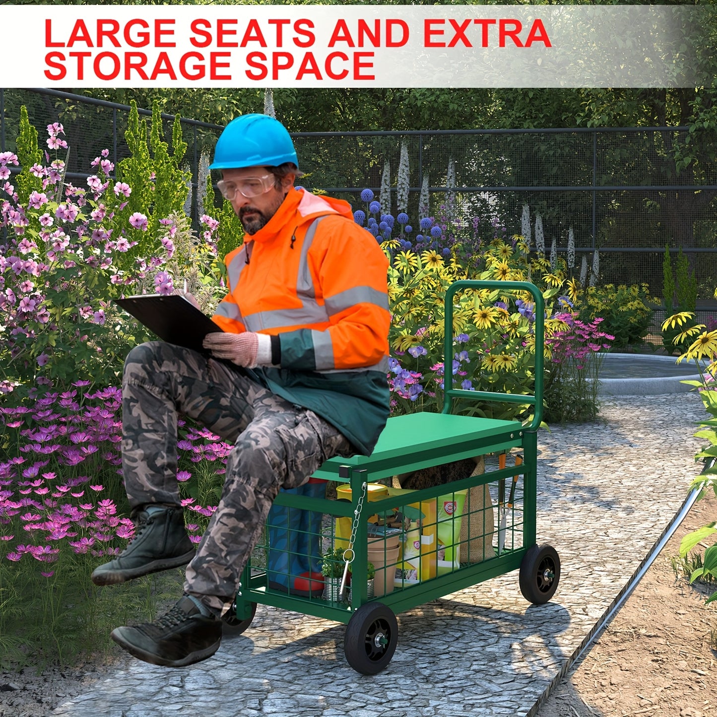 Rolling Garden Work Seat With Wheels Heavy Duty Cart