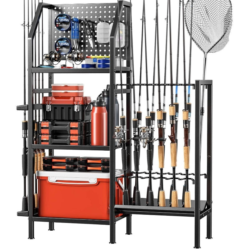 Heavy Duty Metal Fishing Rod Rack 18 Rod Organizer 3 Tier