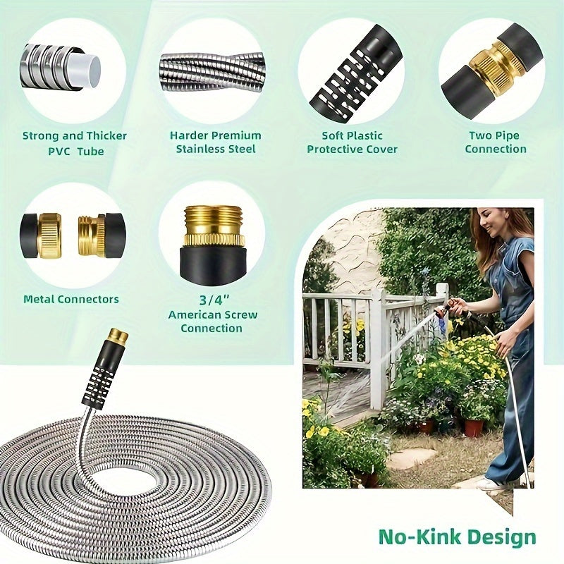 Heavy-Duty Stainless Steel Garden Hose With Multi-Function Nozzles - Parry's Picks