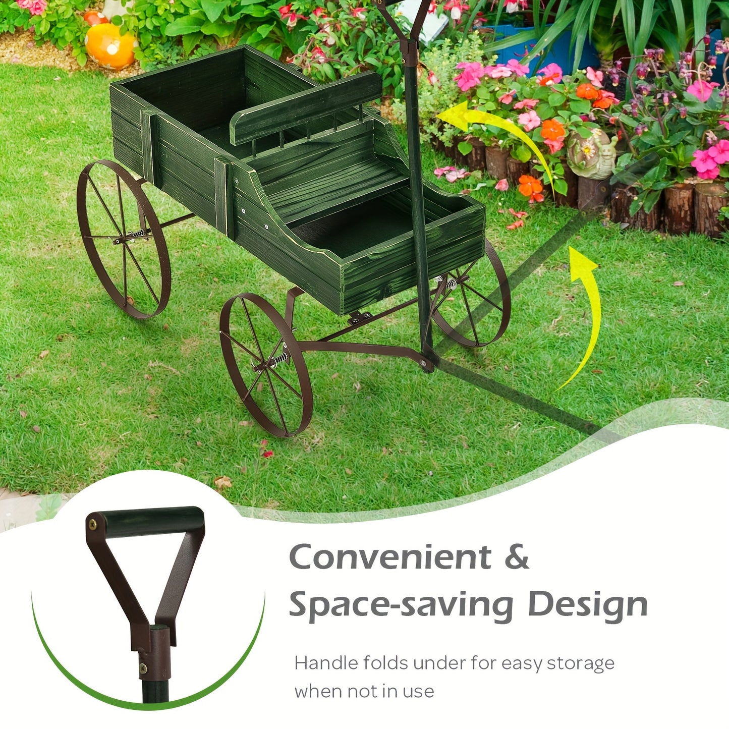 COSTWAY Wooden Garden Planter Wagon with Metal Wheels - Parry's Picks