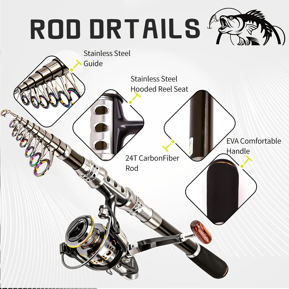 Carbon Fiber Telescopic Fishing Rod And Reel Combo Kit