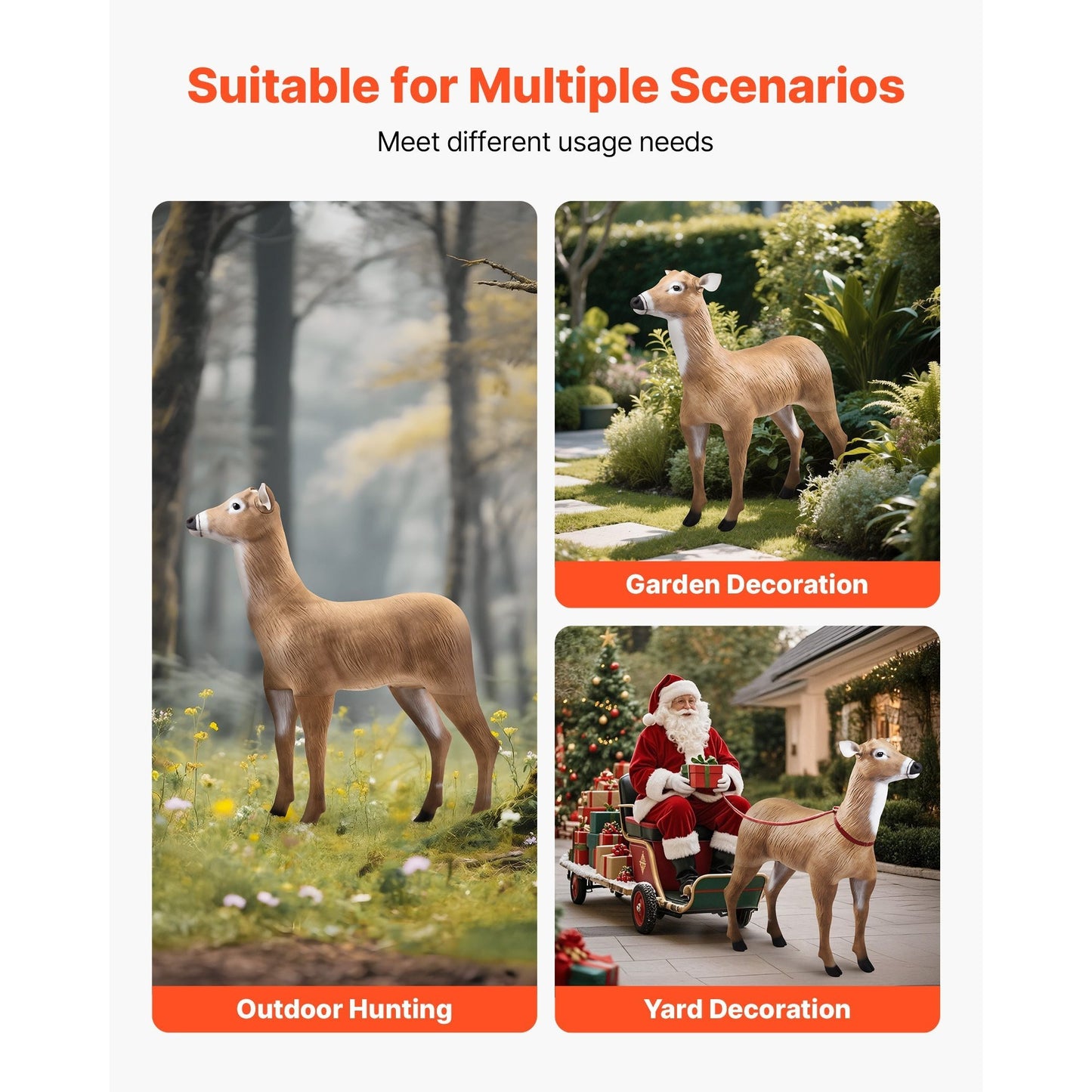 VEVOR Deer Decoy Outdoor Realistic Durable Doe Decoys for Hunting Foldable Legs 1-Pack